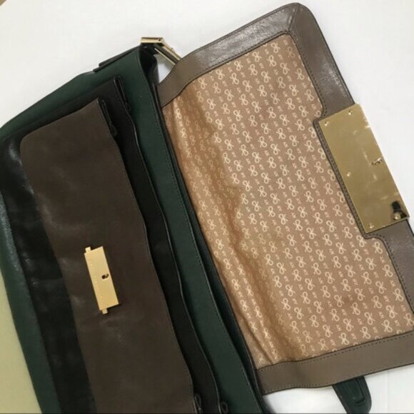 Anya Hindmarch Y2K Color Block Hobo Leather Pockets Shoulder Bag Green Black Tan - Picture 13 of 16